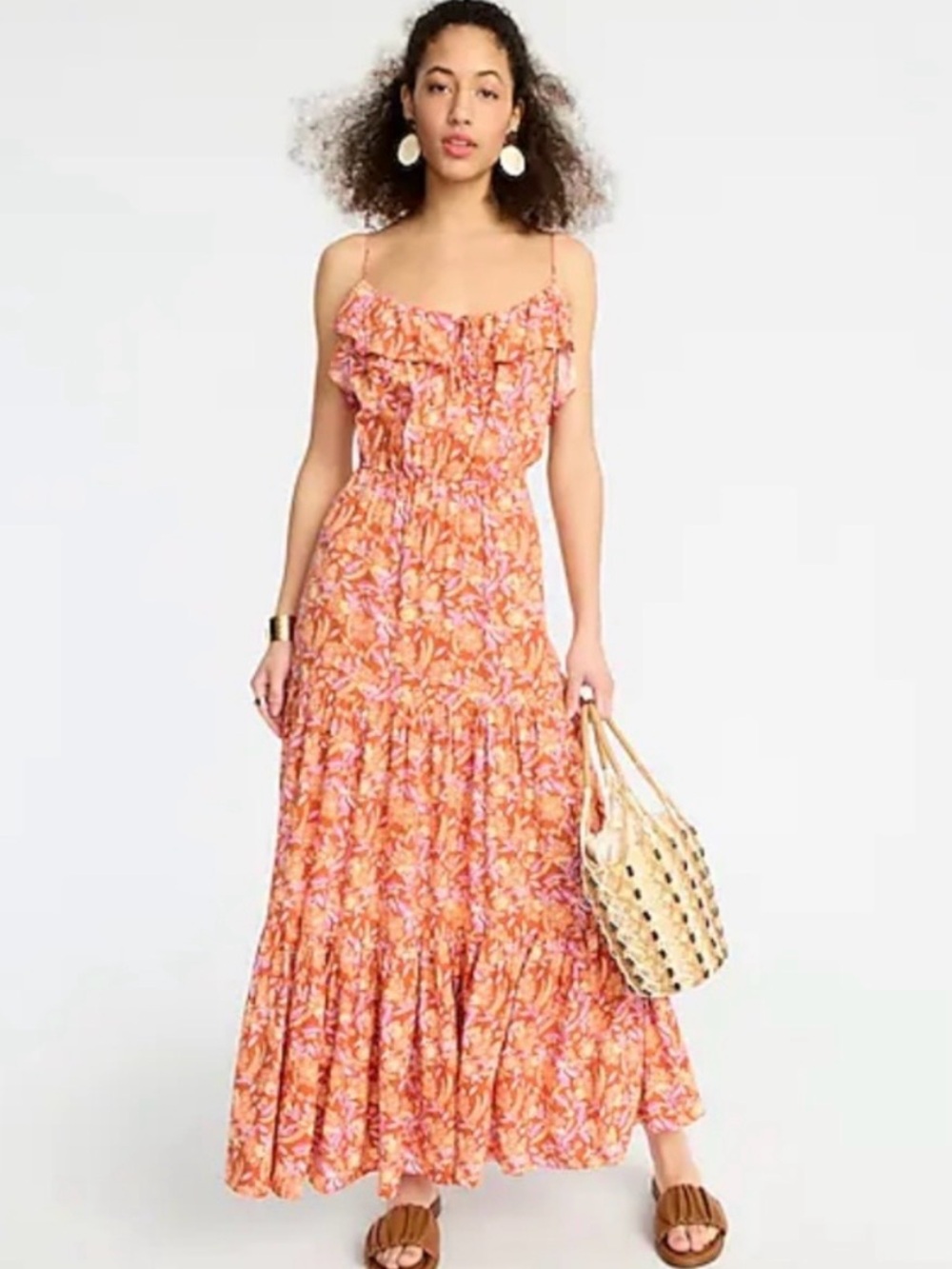 J.Crew Tiered Maxi Dress in Painted Block Print, Size Medium